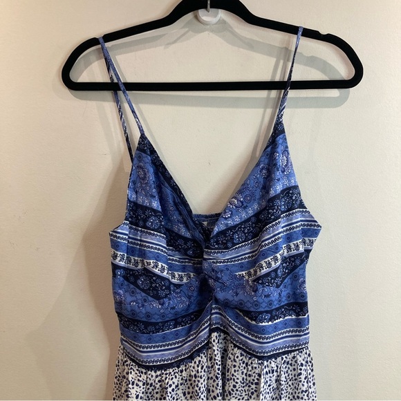 JAPNA Sz L Ruffle Hem Tiered Criss Cross Peep Bodice Spaghetti Straps Maxi Dress - Picture 4 of 12